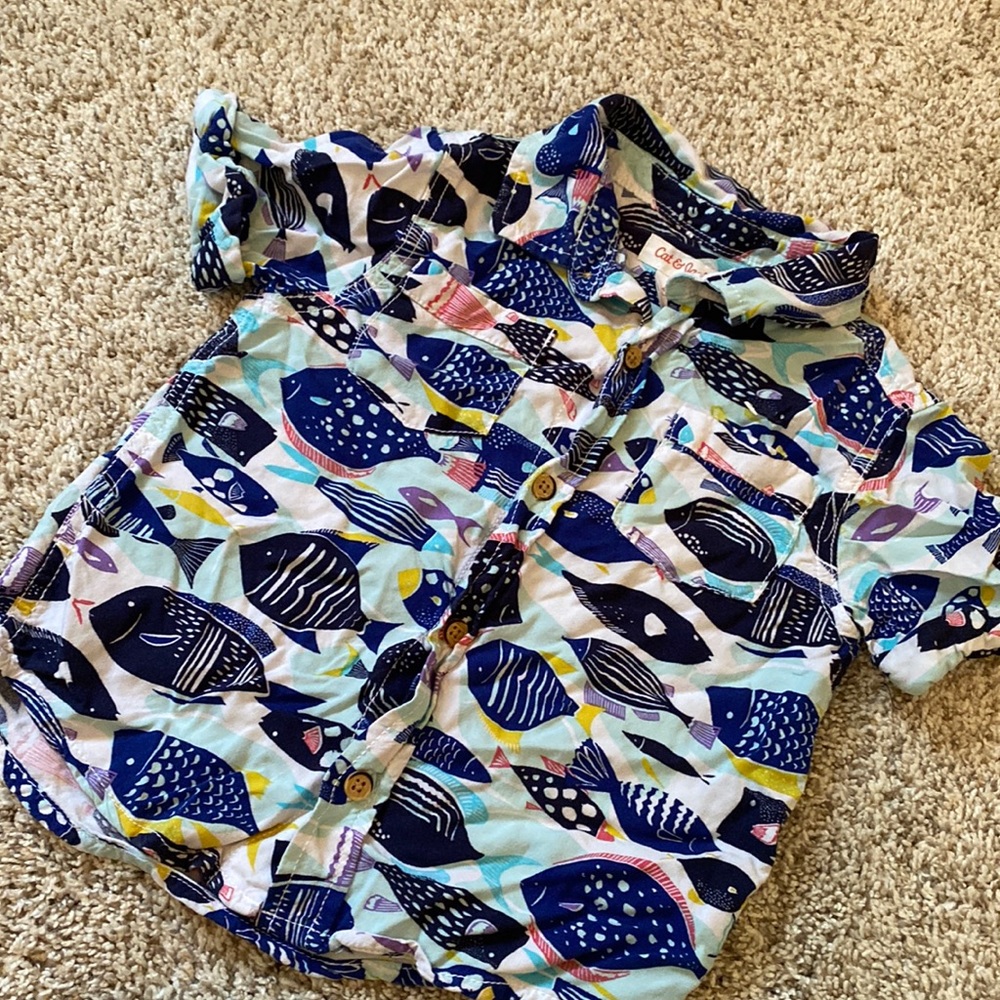 Tropical Fish Button Down Hawaiian Shirt Boys 4T